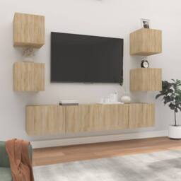Berkfield Home Classic 6 Piece TV Cabinet Set Sonoma Oak Engineered Wood in Light Brown - thumbnail 2
