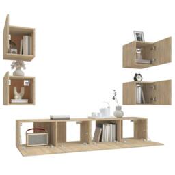 Berkfield Home Classic 6 Piece TV Cabinet Set Sonoma Oak Engineered Wood in Light Brown - thumbnail 5