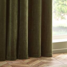 Yard Heavy Chenille Blackout Eyelet Curtain Pair in Olive - Size: 168 cm width x 229 cm drop - thumbnail 4