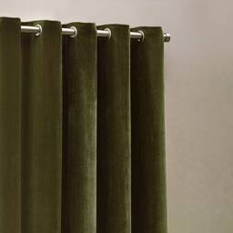 Yard Heavy Chenille Blackout Eyelet Curtain Pair in Olive - Size: 168 cm width x 229 cm drop - thumbnail 3