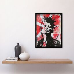 "Artery8 Red White Punk Portrait Street Art Mohawk Bold Framed Art Print - Size: W12"" x H16""" - thumbnail 4