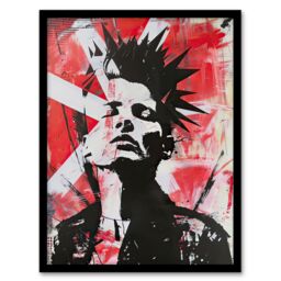 "Artery8 Red White Punk Portrait Street Art Mohawk Bold Framed Art Print - Size: W12"" x H16""" - thumbnail 1