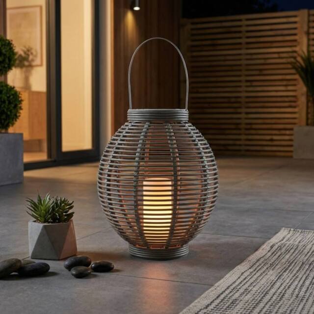 Garden Greatness Rattan Effect Solar Candle Lantern in Beige - Size: 1 Pack