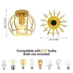 COMELY Vintage Ceiling Light, Semi Flush Mount Gold Ceiling Light, Base E27 - thumbnail 6