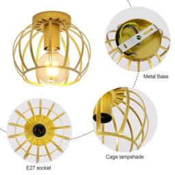 COMELY Vintage Ceiling Light, Semi Flush Mount Gold Ceiling Light, Base E27 - thumbnail 7