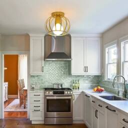 COMELY Vintage Ceiling Light, Semi Flush Mount Gold Ceiling Light, Base E27 - thumbnail 2