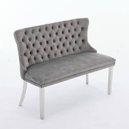 HomeTouch Home Touch Velvet Double Dining Bench Loveseat with Chrome Steel Legs in Grey - Size: 1 Pack - thumbnail 9