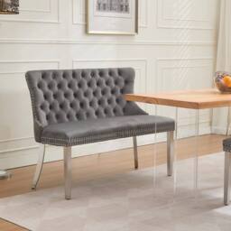 HomeTouch Home Touch Velvet Double Dining Bench Loveseat with Chrome Steel Legs in Grey - Size: 1 Pack - thumbnail 2