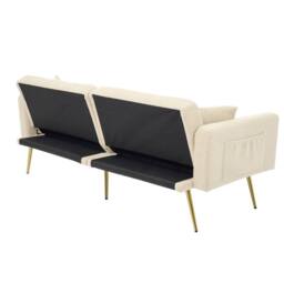BTM Sofa Bed, 3 Adjustable Backrest Angles, Gold Legs, Storage Pockets in Beige - Size: A - thumbnail 9