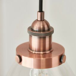 Loops Ceiling Pendant & 2x Matching Wall Light Pack Aged Copper & Clear Glass Shade - thumbnail 4