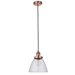 Loops Ceiling Pendant & 2x Matching Wall Light Pack Aged Copper & Clear Glass Shade - thumbnail 3