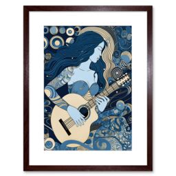 "Artery8 Wall Art Print Woman with Sleeve Tattoo Playing Guitar Music Artwork Framed 9X7 Inch in Brown - Size: W7"" x H9""" - thumbnail 1