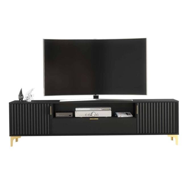 FORGEVIO TV Unit Sideboard TV Stand Black Fluted Gold Media Storage - Size: 0.6m2 - image 1