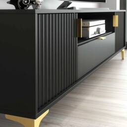 FORGEVIO TV Unit Sideboard TV Stand Black Fluted Gold Media Storage - Size: 0.6m2 - thumbnail 2