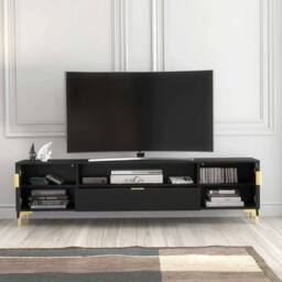 FORGEVIO TV Unit Sideboard TV Stand Black Fluted Gold Media Storage - Size: 0.6m2 - thumbnail 4