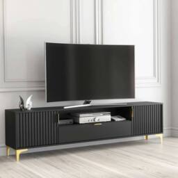 FORGEVIO TV Unit Sideboard TV Stand Black Fluted Gold Media Storage - Size: 0.6m2 - thumbnail 3