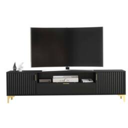 FORGEVIO TV Unit Sideboard TV Stand Black Fluted Gold Media Storage - Size: 0.6m2