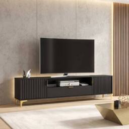 FORGEVIO TV Unit Sideboard TV Stand Black Fluted Gold Media Storage - Size: 0.6m2 - thumbnail 5