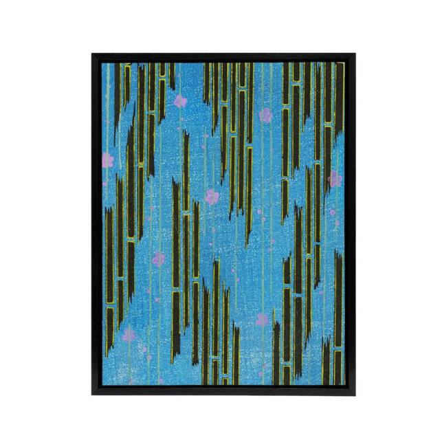 "Artery8 Flowers & Bamboo Vintage Pattern Framed Canvas Wall Art Print Korin in Blue - Size: W24"" x H32""" - image 1