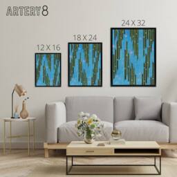 "Artery8 Flowers & Bamboo Vintage Pattern Framed Canvas Wall Art Print Korin in Blue - Size: W24"" x H32""" - thumbnail 4