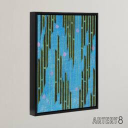 "Artery8 Flowers & Bamboo Vintage Pattern Framed Canvas Wall Art Print Korin in Blue - Size: W24"" x H32""" - thumbnail 2
