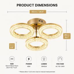 INMTFEI Gold 3-Ring LED Semi Flush Dimmable 3 Colour Modern Ceiling Light - thumbnail 6