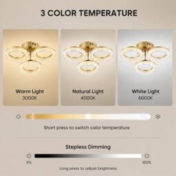 INMTFEI Gold 3-Ring LED Semi Flush Dimmable 3 Colour Modern Ceiling Light - thumbnail 5
