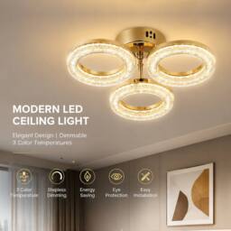 INMTFEI Gold 3-Ring LED Semi Flush Dimmable 3 Colour Modern Ceiling Light - thumbnail 4