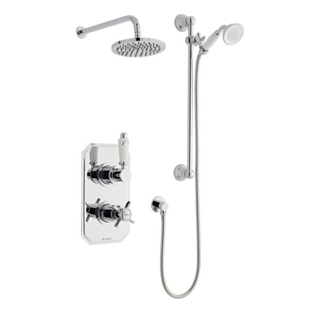 Clifton Chrome Mixer Shower with Hung Slide Rail Kit & Overhead Drencher in Silver