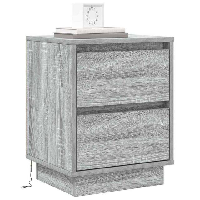 Berkfield Home Modern Bedside Cabinet with LED Lights Grey Sonoma 39x34, 5x50 cm - image 1