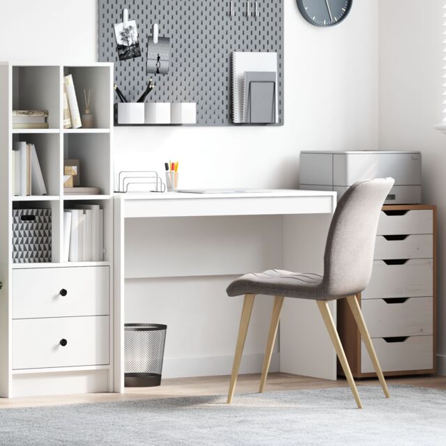 Berkfield Home Writing Desk White Particle board Medium Simple Writing Desk - image 1
