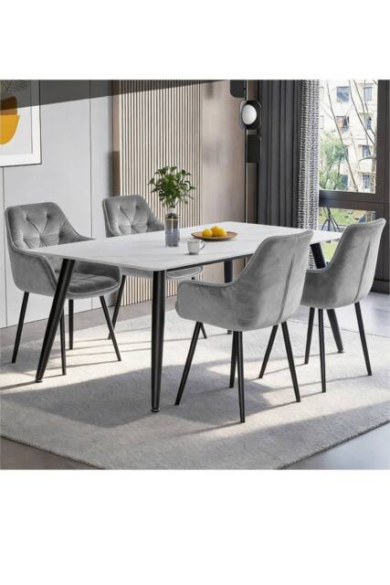 Groundlevel Set of 2 Velvet Upholstered Dining Chairs in Grey - image 1