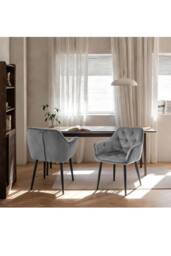 Groundlevel Set of 2 Velvet Upholstered Dining Chairs in Grey - thumbnail 2