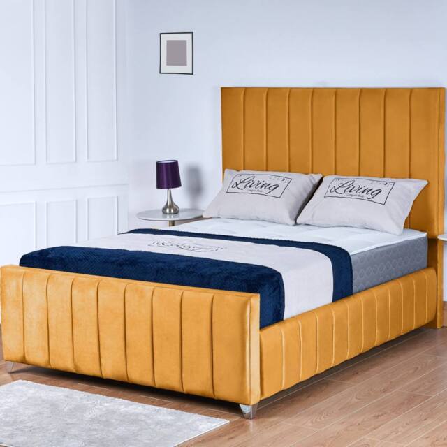 UK Bed Furniture Milano Gas Lift Ottoman Storage Upholstered Bed with 48 Inch Headboard in Mustard - Size: King - image 1