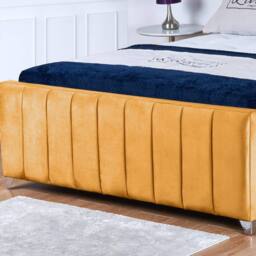 UK Bed Furniture Milano Gas Lift Ottoman Storage Upholstered Bed with 48 Inch Headboard in Mustard - Size: King - thumbnail 3
