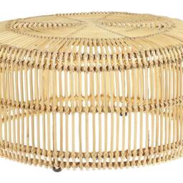 Wyld and Coco Rustic Light Wood Rattan Coffee Table 84cm with Iron Drum Frame in Natural - thumbnail 2