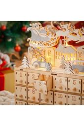Living and Home Christmas Wooden Advent Calendar LED Holiday Decoration with 24 Drawers in Beige - thumbnail 3