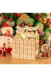 Living and Home Christmas Wooden Advent Calendar LED Holiday Decoration with 24 Drawers in Beige - thumbnail 2