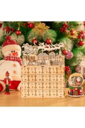 Living and Home Christmas Wooden Advent Calendar LED Holiday Decoration with 24 Drawers in Beige - thumbnail 5