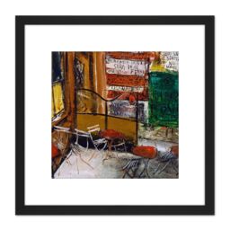 Artery8 Saeki Yuzo Cafe Terrace With Posters 8X8 Inch Square Wooden Framed Wall Art Print Picture with Mount in Black - thumbnail 1