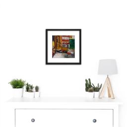 Artery8 Saeki Yuzo Cafe Terrace With Posters 8X8 Inch Square Wooden Framed Wall Art Print Picture with Mount in Black - thumbnail 2