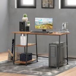 Rafaelo Mobilia Industrial Rustic Writing Desk With 2 Shelves in Dark Brown