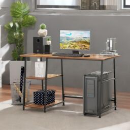 Rafaelo Mobilia Industrial Rustic Writing Desk With 2 Shelves in Dark Brown - thumbnail 4
