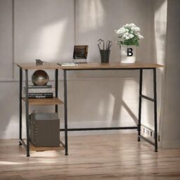 Rafaelo Mobilia Industrial Rustic Writing Desk With 2 Shelves in Dark Brown - thumbnail 3