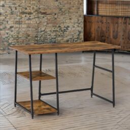 Rafaelo Mobilia Industrial Rustic Writing Desk With 2 Shelves in Dark Brown - thumbnail 2