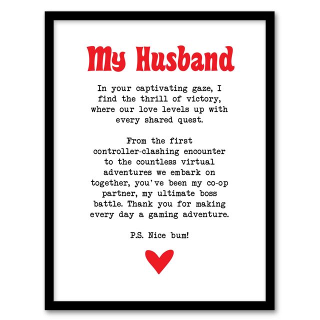 "Artery8 Love Poem Gamer Nerd Husband Romantic Poetry Fun Framed Art Print in White - Size: W12"" x H16""" - image 1