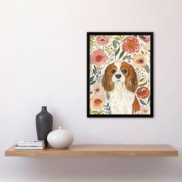 "Artery8 Cute Cavalier King Charles Spaniel in Wildflowers Framed Wall Art - Size: W12"" x H16""" - thumbnail 4