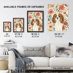 "Artery8 Cute Cavalier King Charles Spaniel in Wildflowers Framed Wall Art - Size: W12"" x H16""" - thumbnail 3
