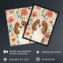 "Artery8 Cute Cavalier King Charles Spaniel in Wildflowers Framed Wall Art - Size: W12"" x H16""" - thumbnail 2