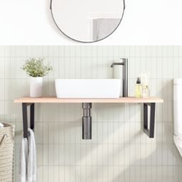 Berkfield Home Basin Shelf Wall Mounted Steel & Solid Wood Oak in Brown - thumbnail 3